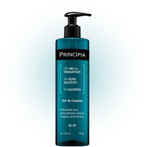 Frasco do Gel De Limpeza Principia, indicado para limpeza profunda da pele e controle de oleosidade.