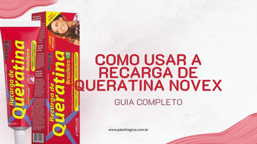 Recarga de Queratina Novex em destaque ao lado de cabelo longo, liso e brilhoso representando fios recuperados e saudáveis.