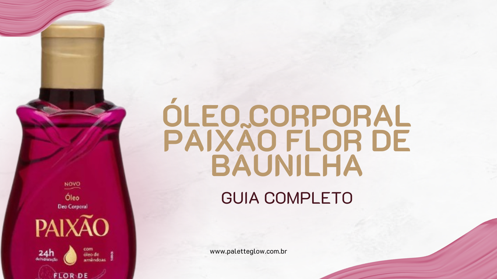 Imagem do Óleo Corporal Paixão Flor de Baunilha sobre bancada de banheiro elegante, representando hidratação e perfume para pele macia
