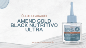 Frasco do Amend Gold Black Nutritivo Ultra Óleo Reparador em destaque, mostrando a embalagem elegante sobre fundo claro, representando nutrição e cuidado capilar.